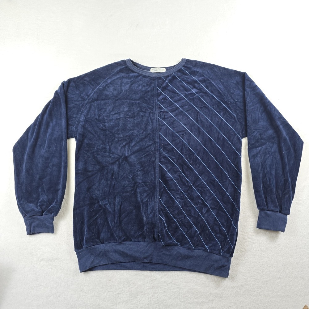 Christian Dior Vintage Velour Navy Blue‎ Pullover Sweatshirt Shirt Large